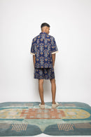 Anushé Pirani Handwoven Cotton Ikat Men's Royal Blue Shirt