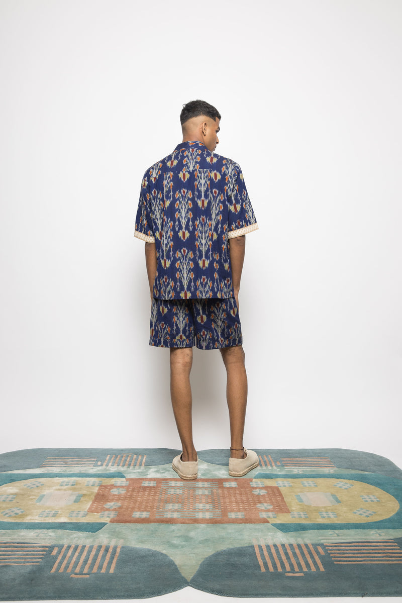 Anushé Pirani Handwoven Cotton Ikat Men's Royal Blue Shorts