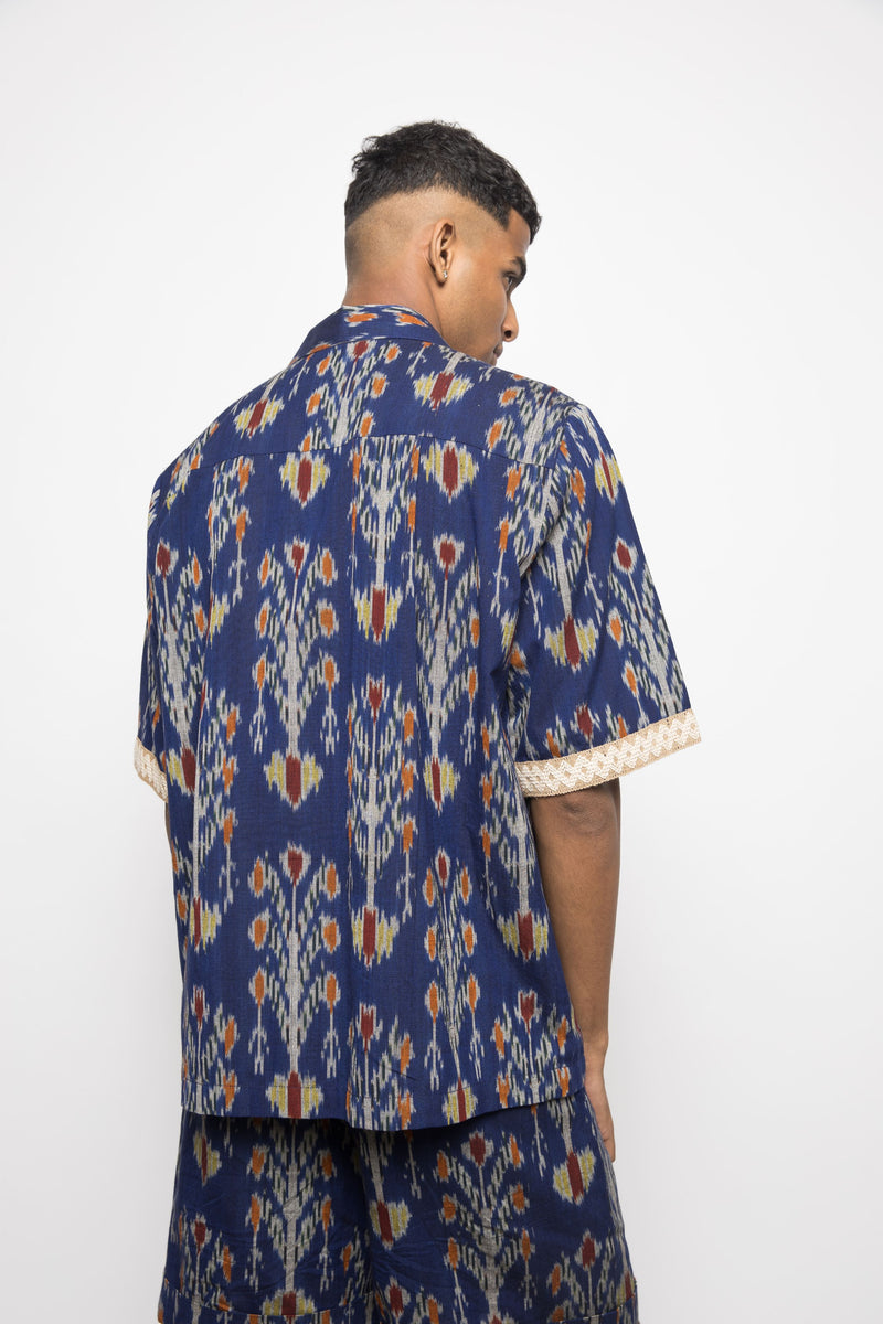 Anushé Pirani Handwoven Cotton Ikat Men's Royal Blue Shirt