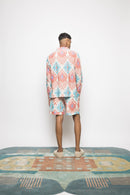 Anushé Pirani Handwoven Cotton Ikat Men's White/Blue/Pink Shirt