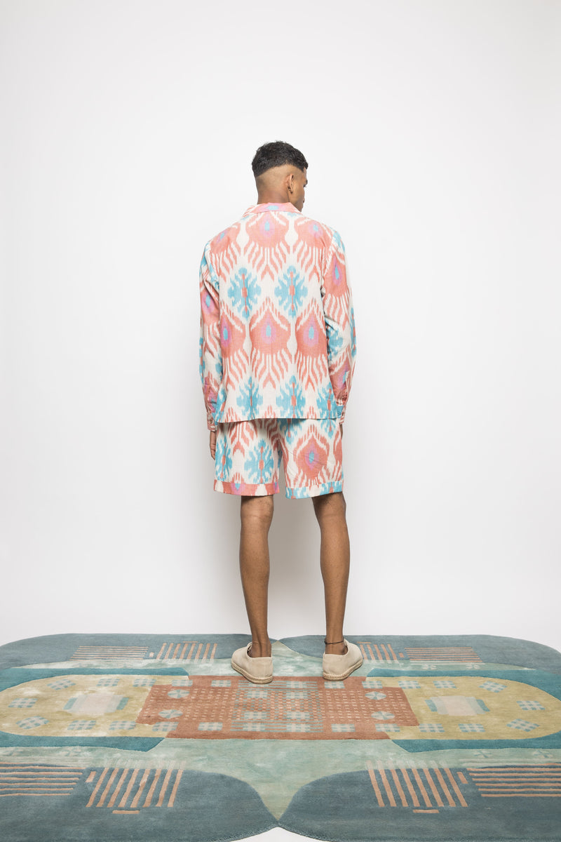 Anushé Pirani Handwoven Cotton Ikat Men's White/Blue/Pink Shorts