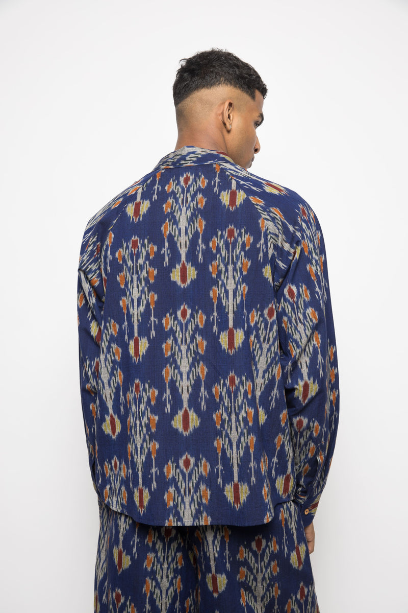 Anushé Pirani Handwoven Cotton Ikat Men's Royal Blue Shirt