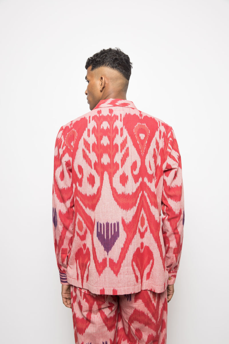 Anushé Pirani Handwoven Cotton Ikat Men's Pink Shirt