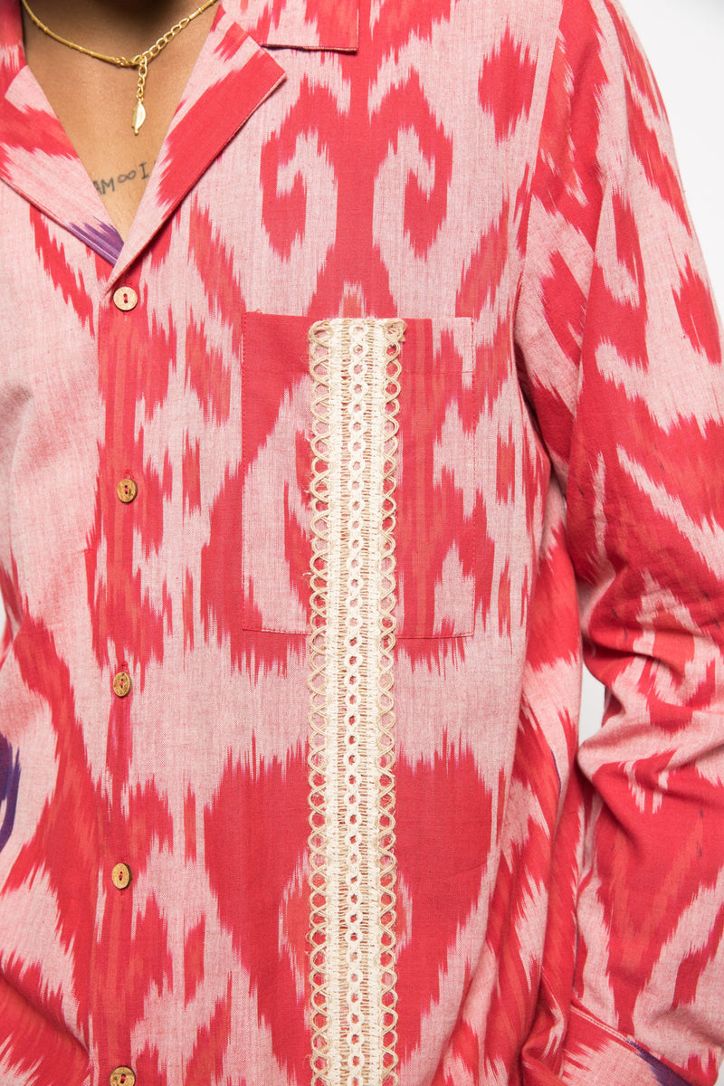 Anushé Pirani Handwoven Cotton Ikat Men's Pink Shirt