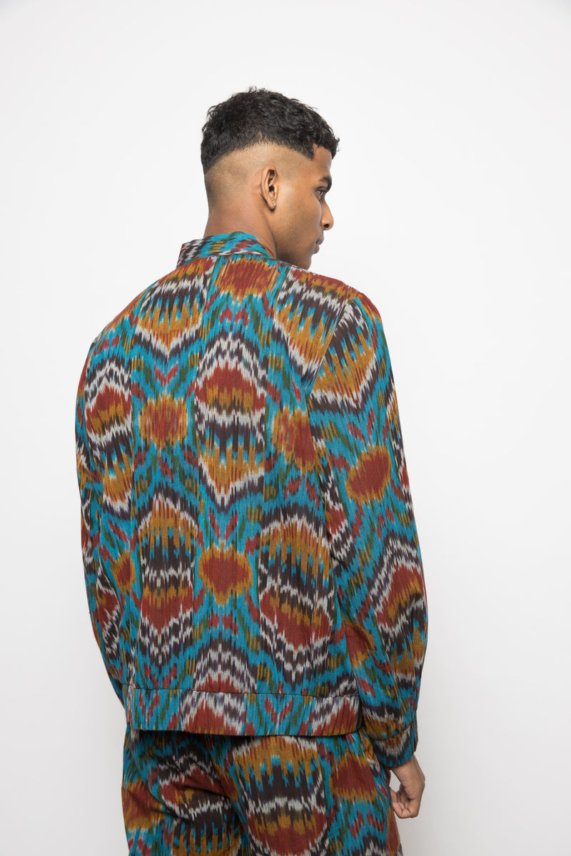 Anushé Pirani Handwoven Cotton Ikat Men's Turquoise Jacket