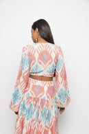 Anushé Pirani Handwoven Cotton Ikat Women's White/Blue/Pink Top