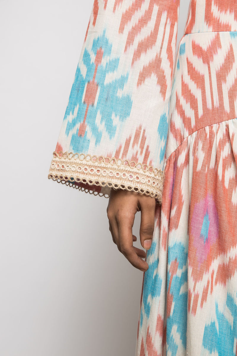 Anushé Pirani Handwoven Cotton Ikat Women's White/Blue/Pink Top