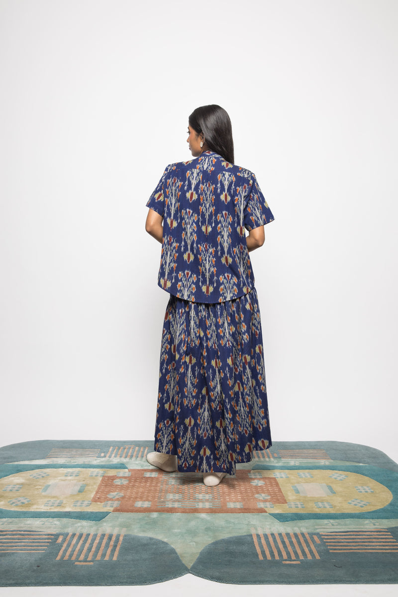 Anushé Pirani Handwoven Cotton Ikat Women's Royal Blue Shirt