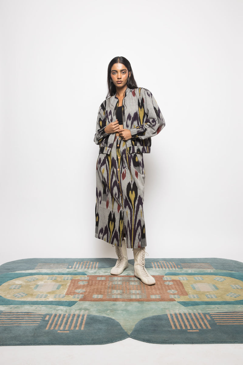 Anushé Pirani Handwoven Cotton Ikat Women's Grey Jacket