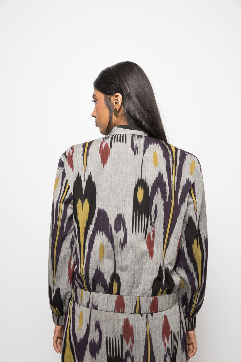 Anushé Pirani Handwoven Cotton Ikat Women's Grey Jacket