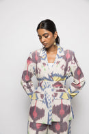 Anushé Pirani Handwoven Cotton Ikat Women's White/Blue/Yellow Blazer