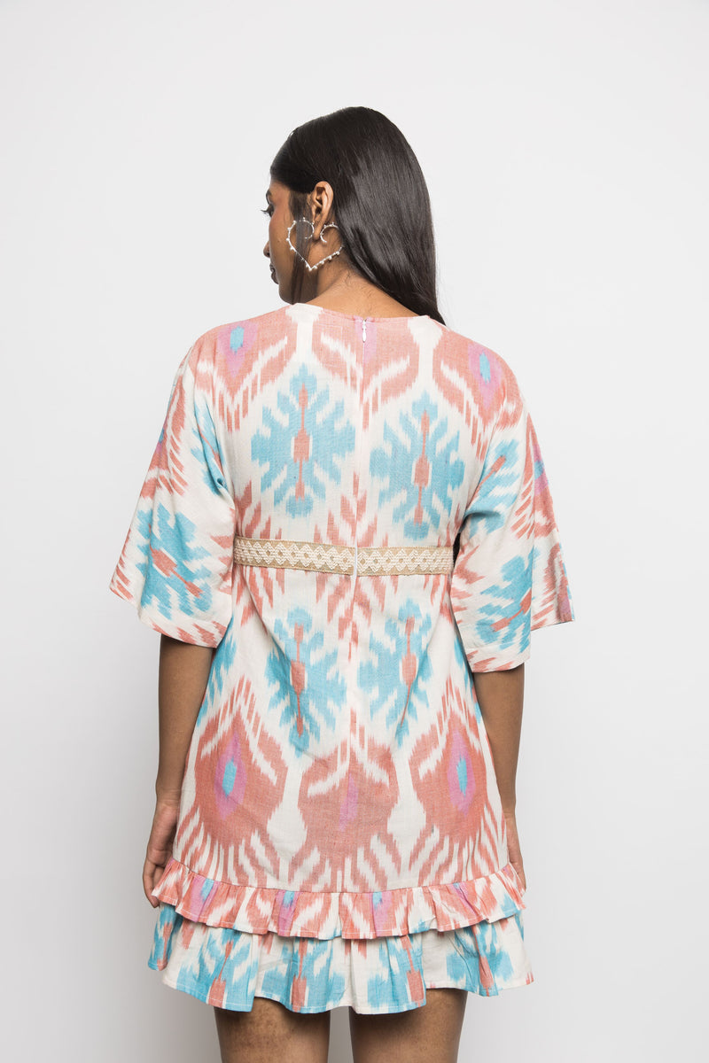 Anushé Pirani Handwoven Cotton Ikat Women's White/Blue/Pink Dress