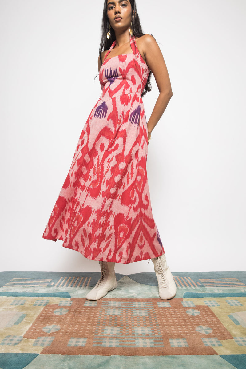 Anushé Pirani Handwoven Cotton Ikat Women's Pink Dress