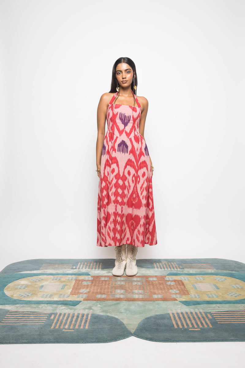 Anushé Pirani Handwoven Cotton Ikat Women's Pink Dress