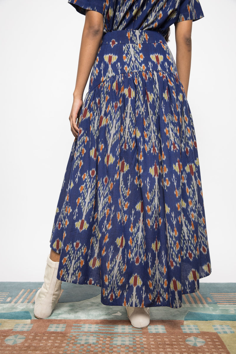 Anushé Pirani Handwoven Cotton Ikat Women's Royal Blue Skirt