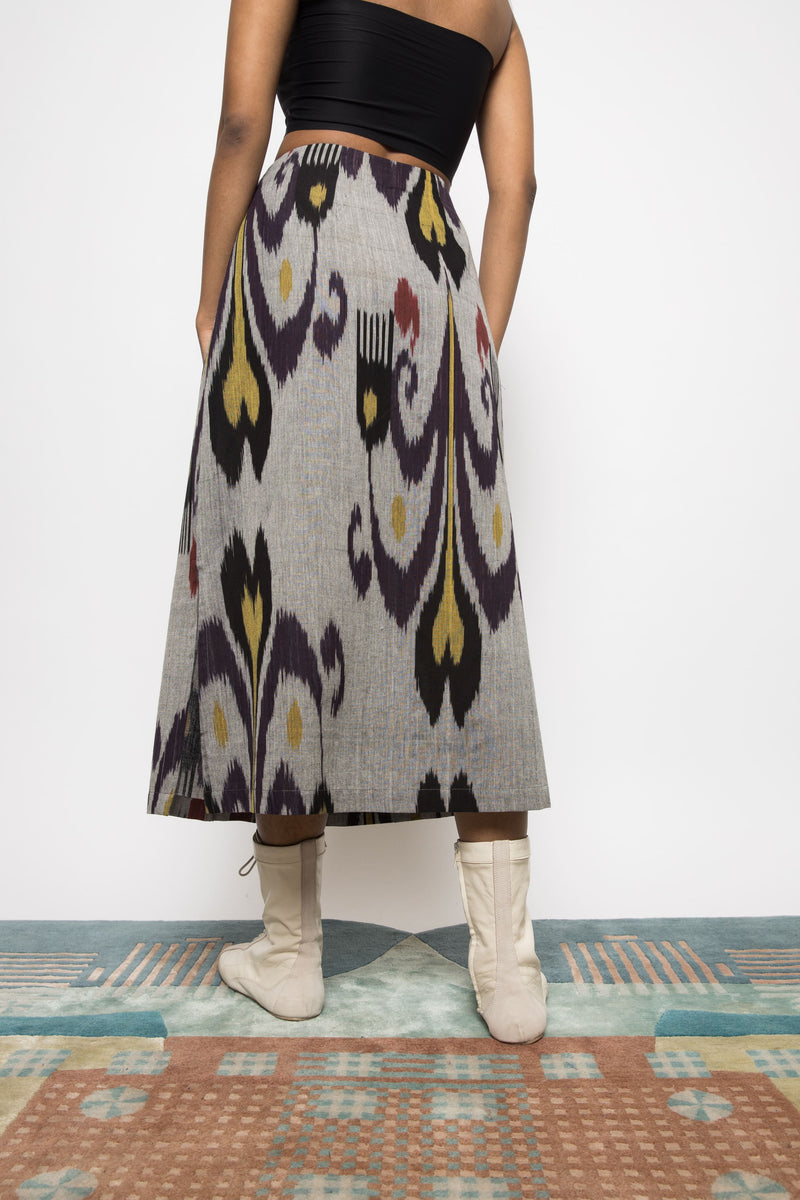 Anushé Pirani Handwoven Cotton Ikat Women's Grey Skirt