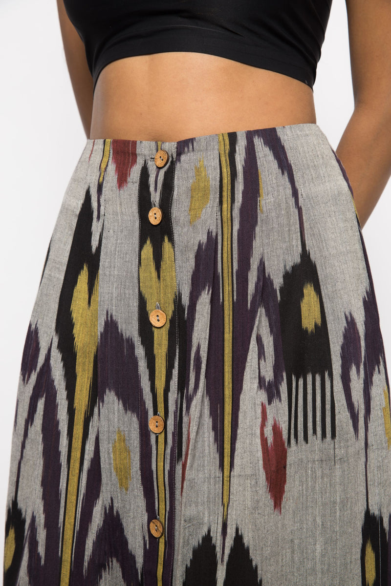 Anushé Pirani Handwoven Cotton Ikat Women's Grey Skirt