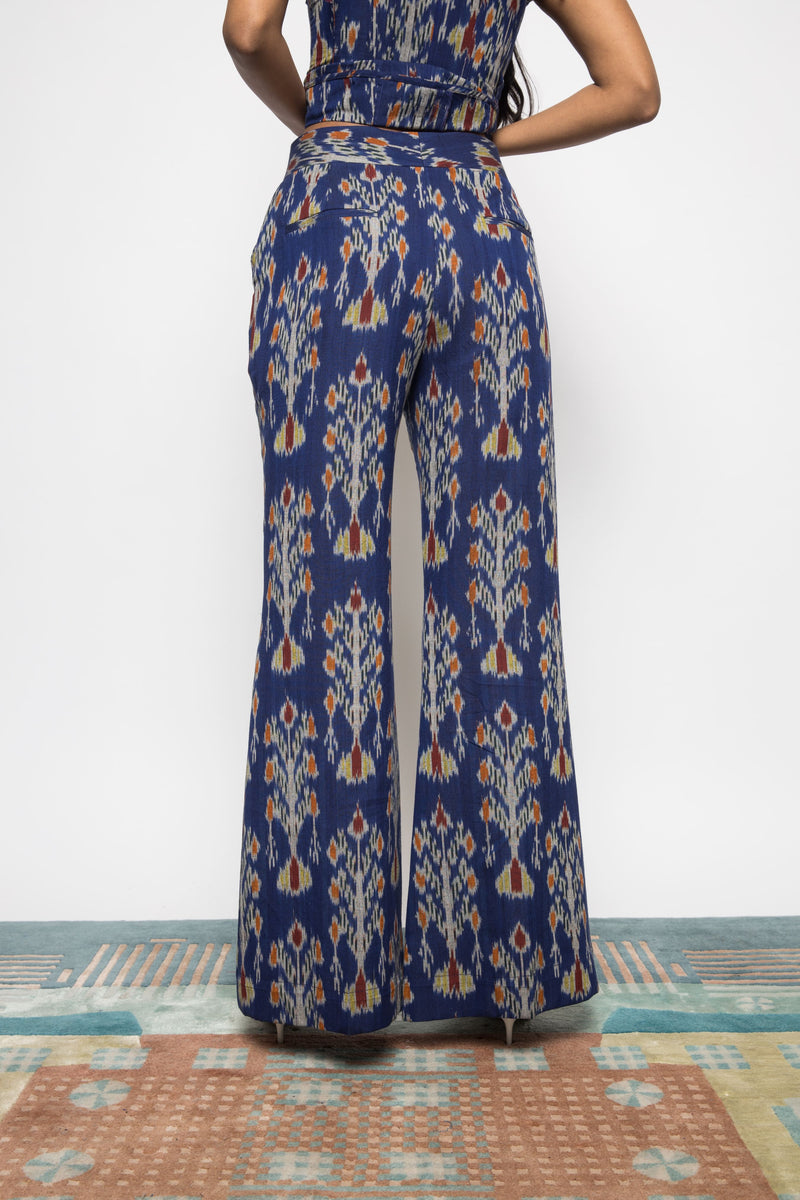 Anushé Pirani Handwoven Cotton Ikat Women's Royal Blue Pants