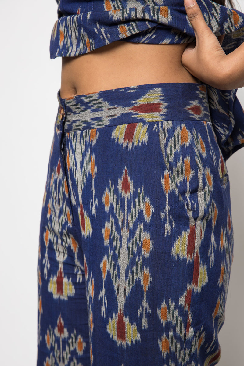 Anushé Pirani Handwoven Cotton Ikat Women's Royal Blue Pants