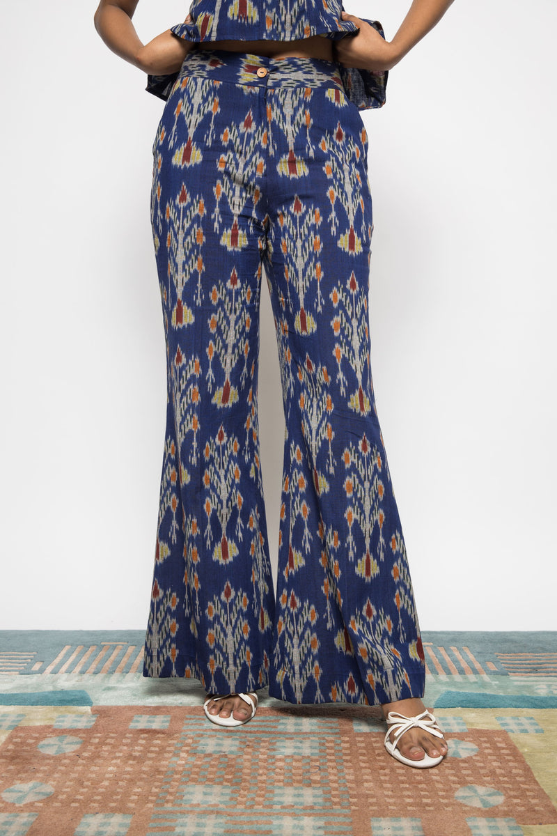 Anushé Pirani Handwoven Cotton Ikat Women's Royal Blue Pants