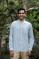 Earthy Route Dull Blue Stripes · Mandarin Collar · Full Sleeve Shirt