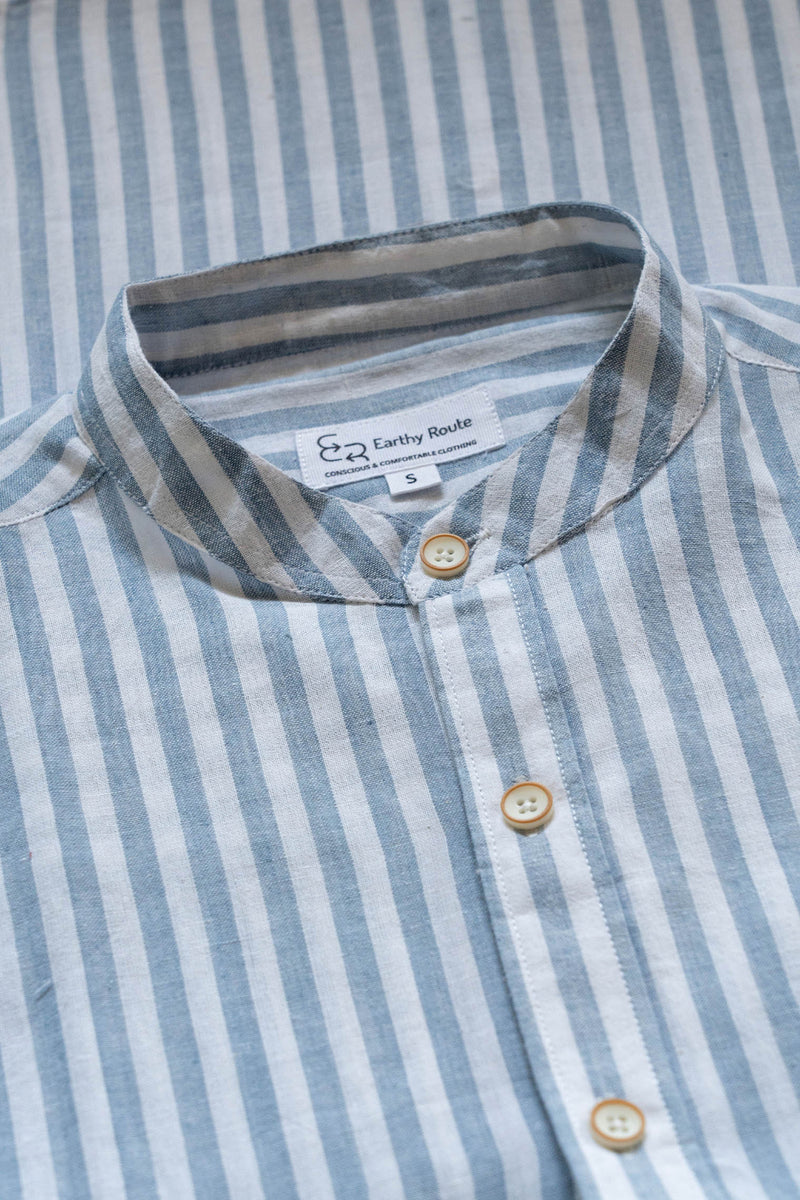 Earthy Route Dull Blue Stripes · Mandarin Collar · Full Sleeve Shirt