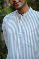 Earthy Route Dull Blue Stripes · Mandarin Collar · Full Sleeve Shirt