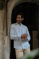 Earthy Route Dull Blue Stripes · Mandarin Collar · Full Sleeve Shirt