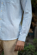 Earthy Route Dull Blue Stripes · Mandarin Collar · Full Sleeve Shirt