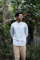 Earthy Route Dull Blue Stripes · Mandarin Collar · Full Sleeve Shirt