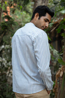 Earthy Route Dull Blue Stripes · Mandarin Collar · Full Sleeve Shirt