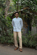 Earthy Route Dull Blue Stripes · Mandarin Collar · Full Sleeve Shirt