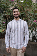 Earthy Route Pink and Green Stripes · Mandarin Collar · Full Sleeve Shirt