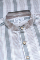 Earthy Route Pink and Green Stripes · Mandarin Collar · Full Sleeve Shirt