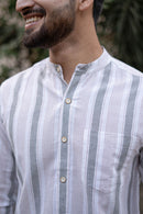 Earthy Route Pink and Green Stripes · Mandarin Collar · Full Sleeve Shirt