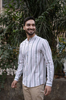 Earthy Route Pink and Green Stripes · Mandarin Collar · Full Sleeve Shirt