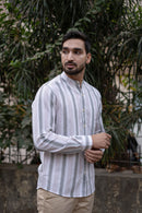 Earthy Route Pink and Green Stripes · Mandarin Collar · Full Sleeve Shirt