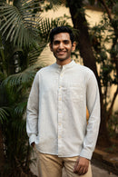 Earthy Route Green and Mustard Stripes · Mandarin Collar · Full Sleeve Shirt