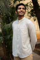 Earthy Route Green and Mustard Stripes · Mandarin Collar · Full Sleeve Shirt