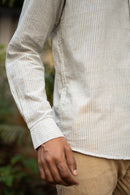 Earthy Route Green and Mustard Stripes · Mandarin Collar · Full Sleeve Shirt