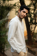 Earthy Route Green and Mustard Stripes · Mandarin Collar · Full Sleeve Shirt