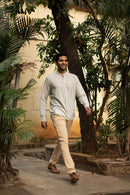 Earthy Route Green and Mustard Stripes · Mandarin Collar · Full Sleeve Shirt