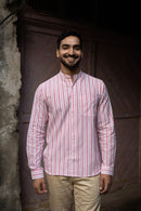 Earthy Route Pink Stripes · Mandarin Collar · Full Sleeve Shirt