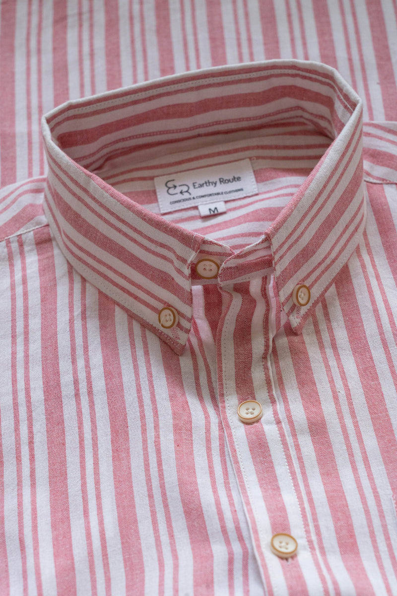 Earthy Route Pink Stripes · Mandarin Collar · Full Sleeve Shirt