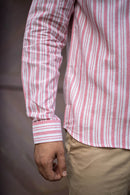Earthy Route Pink Stripes · Mandarin Collar · Full Sleeve Shirt