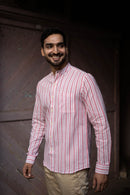 Earthy Route Pink Stripes · Mandarin Collar · Full Sleeve Shirt