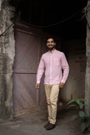 Earthy Route Pink Stripes · Mandarin Collar · Full Sleeve Shirt