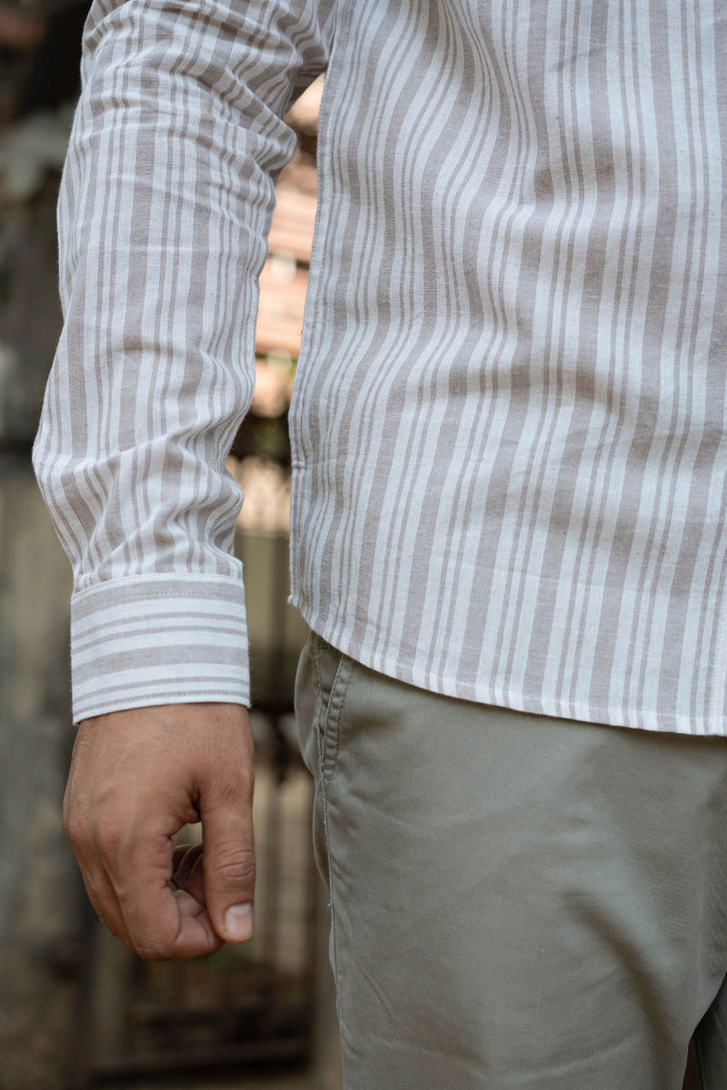 Earthy Route Off White Stripes · Button Down Collar · Full Sleeve Shirt