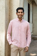 Earthy Route Pink Stripes · Button Down Collar · Full Sleeve Shirt