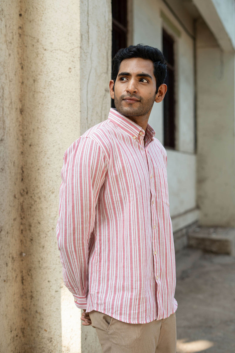 Earthy Route Pink Stripes · Button Down Collar · Full Sleeve Shirt